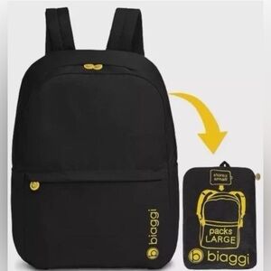 NWT Biaggi PakSak Packable Expandable Backpack Black Shark Tank